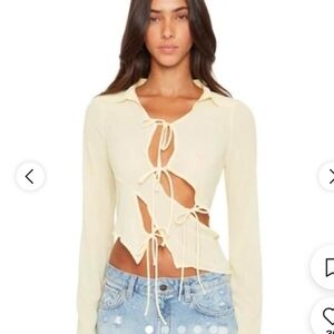 DANIELLE GUIZIO YELLOW CUT OUT TIE CHIFFON BLOUSE TOP